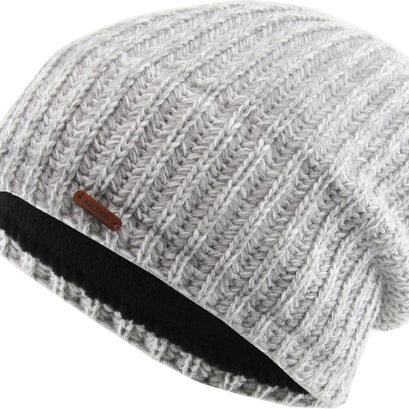 Thick Ribbed Slouch Beanie Thermal Fleece Lined - Picture 2 of 5